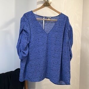 Gathered Puff Sleeve Dot VNeck Top